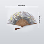Gray Folding Hand Fan, Handmade Bamboo Silk Handheld Fan with Tassel, Portable Cooling Fan for Dance Party Decoration