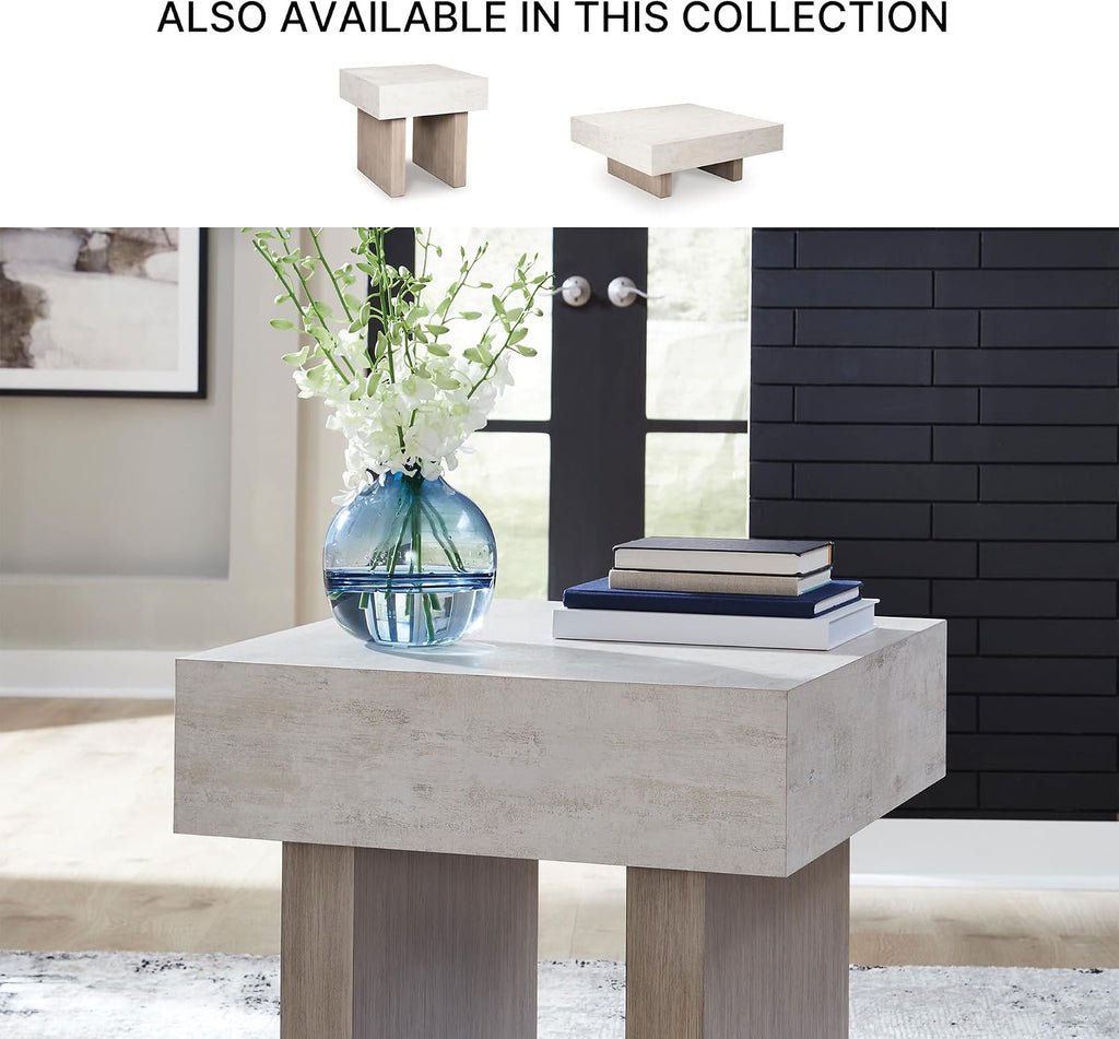 Signature Design by Ashley Jorlaina Modern End Table with Heat Resistant, Scratch Resistant and Fade Resistant Surface, Light Gray & Light Brown