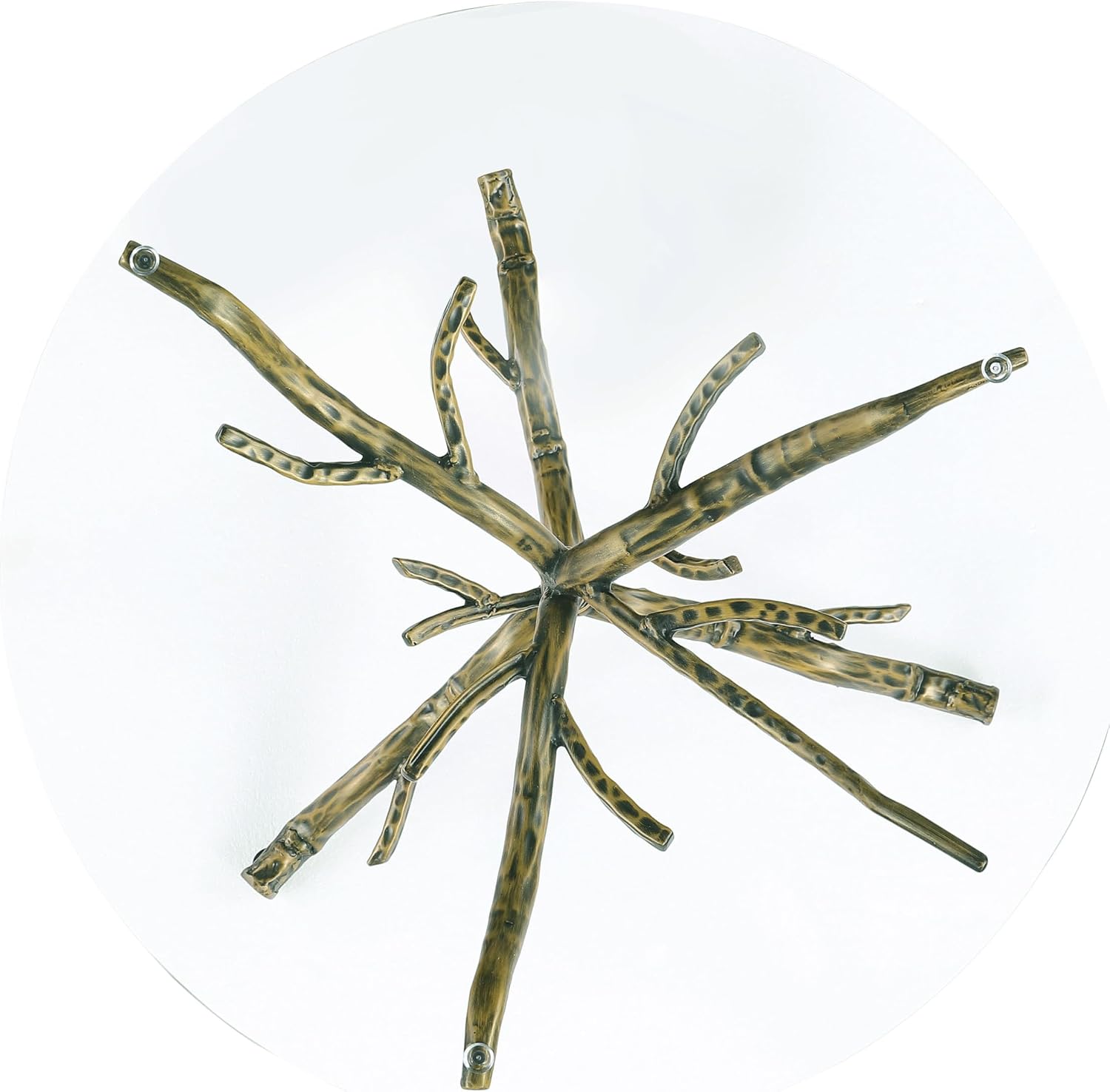 24/7 Shop at Home Lalia Modern Round End Table with Nature-Inspired Branch Base, Tempered Glass Top, Hammered Steel Frame for Living Room, Matte Gold
