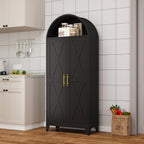 Metal Arched Cabinet, 73" Tall Kitchen Pantry Cabinet with 2 Doors & 4 Adjustable Shelves, Kitchen Storage Cabinets Cupboard for Bathroom, Living Room, Dinging Room (Black)
