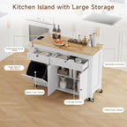 Kitchen Islands with Storage, Kitchen Island on Wheels with Extendable Dining Table and Power Outlet, Rolling Island Cart with Trash Cabinet, Spice Rack & Towel Rack, White