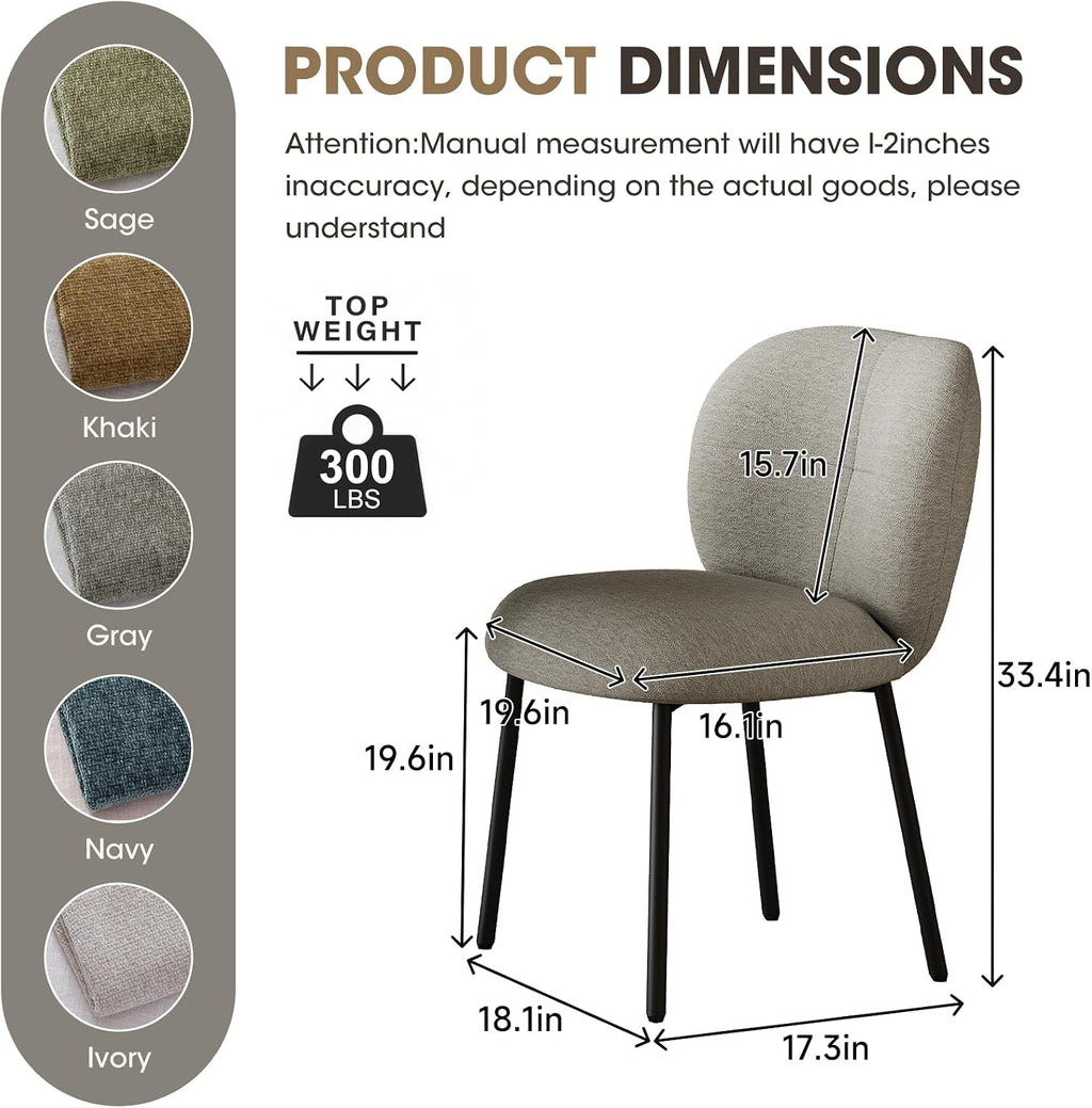 Modern Upholstered Dining Chairs, Linen Fabric Dining Chairs with Padded Seat & Back, Sturdy Metal Legs, Armless Kitchen Accent Chairs, 350 lbs Weight Capacity