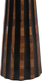 Modern Black & Walnut Wood Accent Table – Handcrafted Drum Pedestal Side Table for Living Room, Bedroom, or Office – Sleek Round Top with Textured Carved Base Black