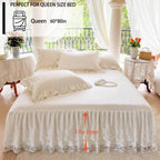 Queen Size Lace Ruffled Bed Skirt, 17 Inch Drop Easy Fit Bedskirt Bed Sheet for Hidden Box Spring & Under Bed Storage