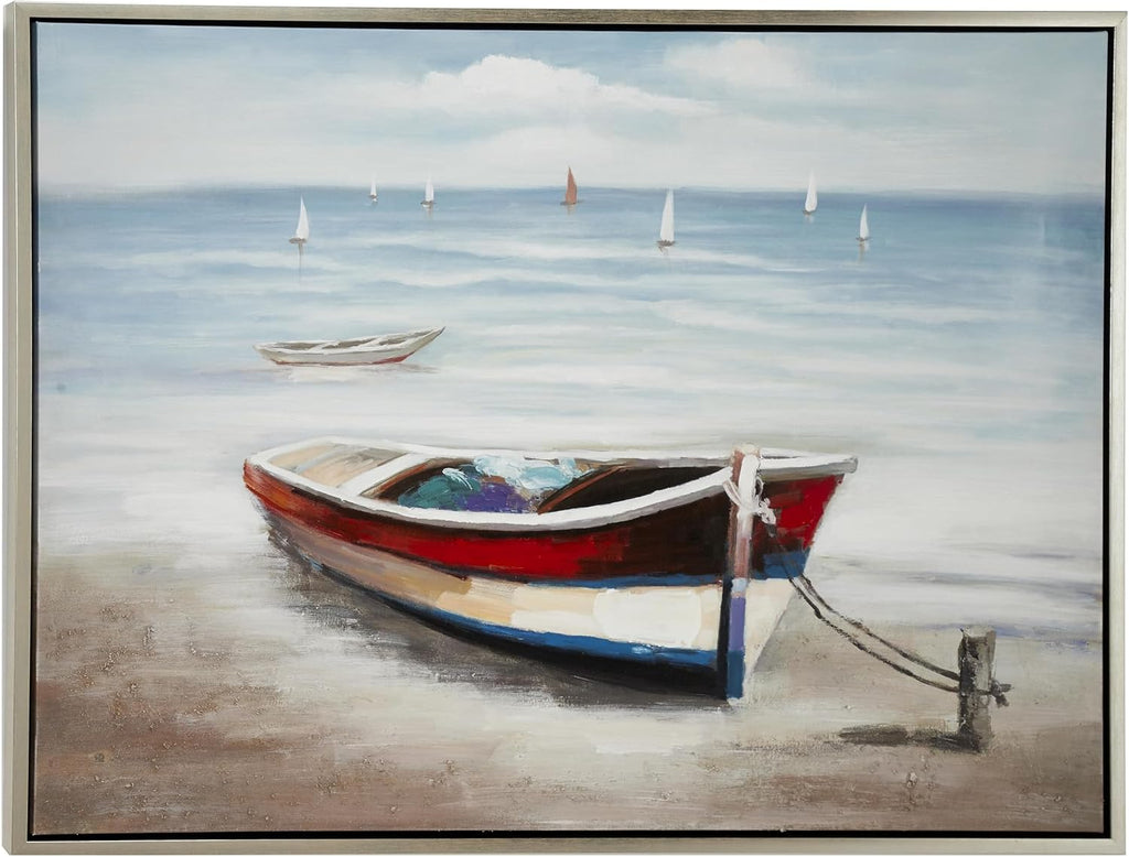 Deco 79 Canvas Sail Boat Framed Wall Art with Silver Frame, 47" x 2" x 36", Multi Colored