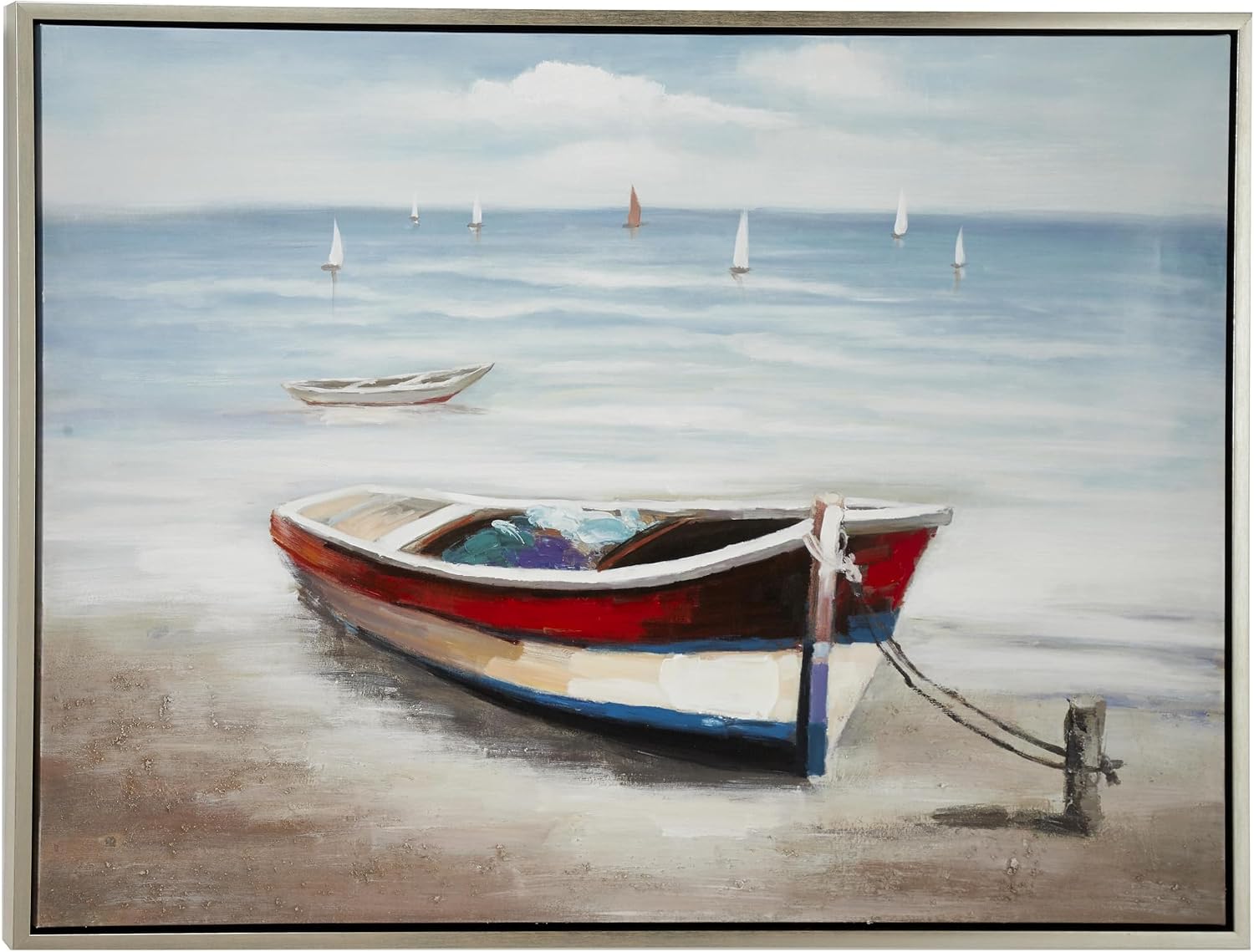 Deco 79 Canvas Sail Boat Framed Wall Art with Silver Frame, 47" x 2" x 36", Multi Colored
