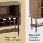 FiveWillowise Coffee Bar Cabinet with Storage, Fluted Wine Cabinet with Sliding Doors, Glass Holder and Wine Rack, Buffet Sideboard Liquor Cabinet for Kitchen, Dining Room, Living Room, Walnut