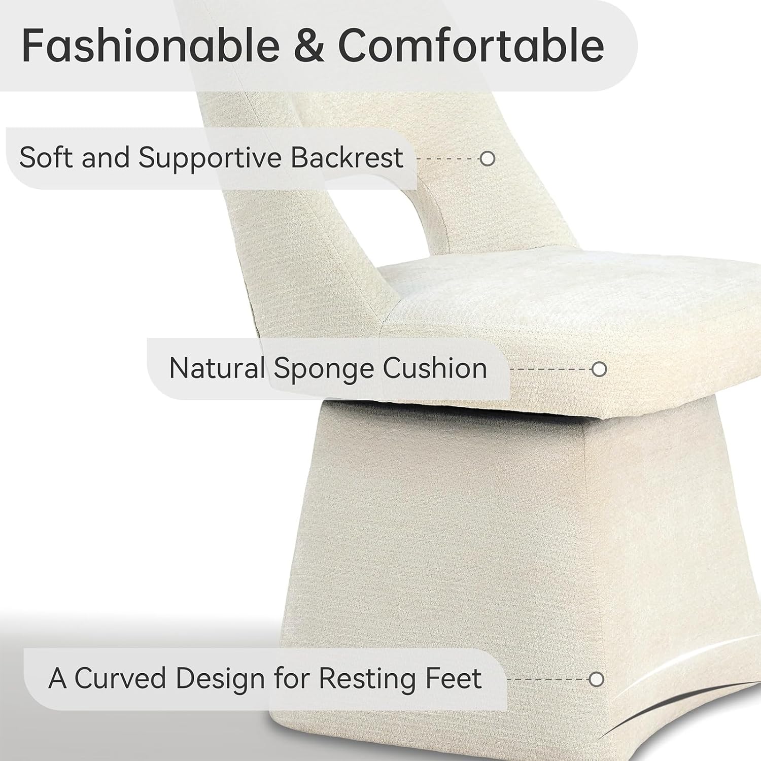 VKNOW Upholstered Swivel Dining Chairs, Modern Dining Room Chairs with Open Back, Chenille Fabric Kitchen Chairs for Dining Room, Living Room, Bedroom, Vanity, Beige(1 Pack)