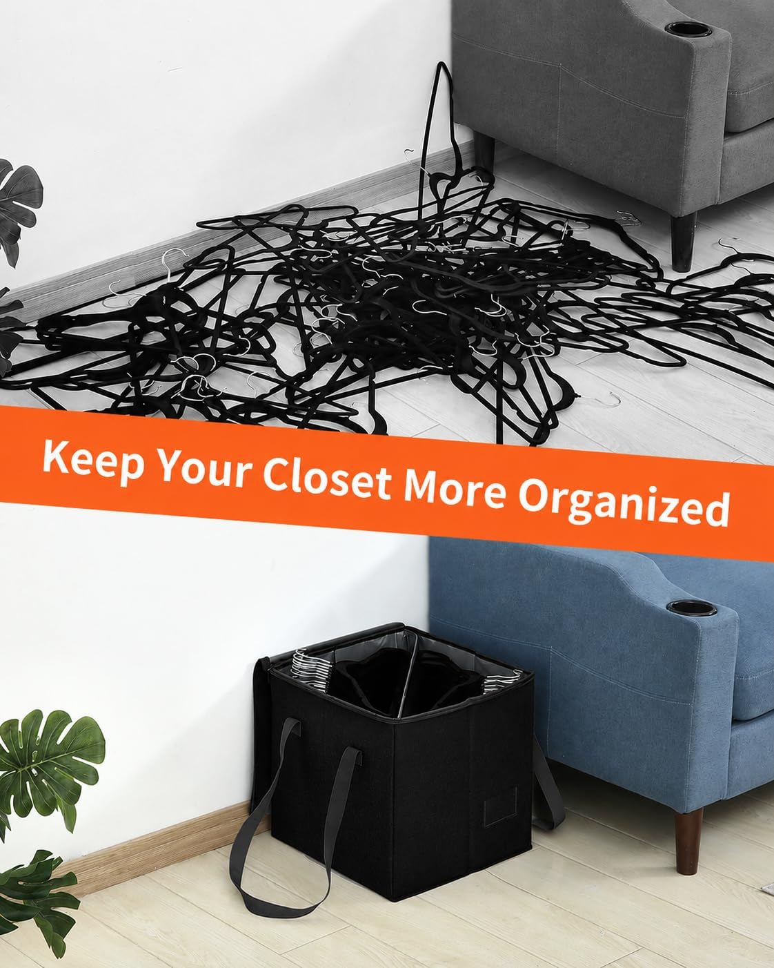 Qozary 2 Pack Clothes Hanger Organizer Bag-Rigid Hanger Storage Containers with Lid for Dustproof, Large Hanger Holder, Hanger Caddy Organizer Box with Handle-Keep Hangers Separate