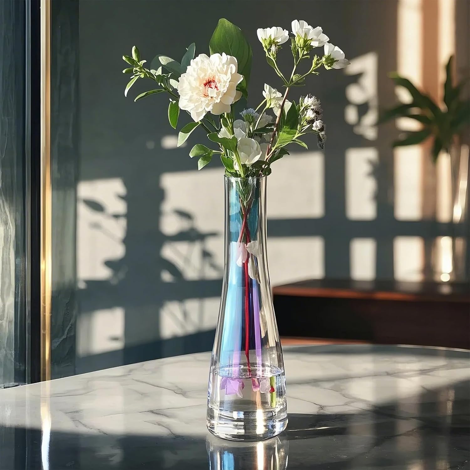 8.3'' Single Flower Vase, Small Glass Bud Vase Clear Single Stem Rose Vase, Colorful Tall Skinny Vases for Flowers Centerpieces Wedding Party Home and Office Décor
