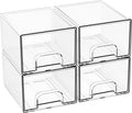 4.4" Tall Small Clear Acrylic Stackable Storage Drawers for Vanity,Under Sink,Bathroom Closet,Medicine Cabinet Organization and Plastic Storage Bins for Organizing Makeup,Baby Bottles,Pacifier,4 PCS