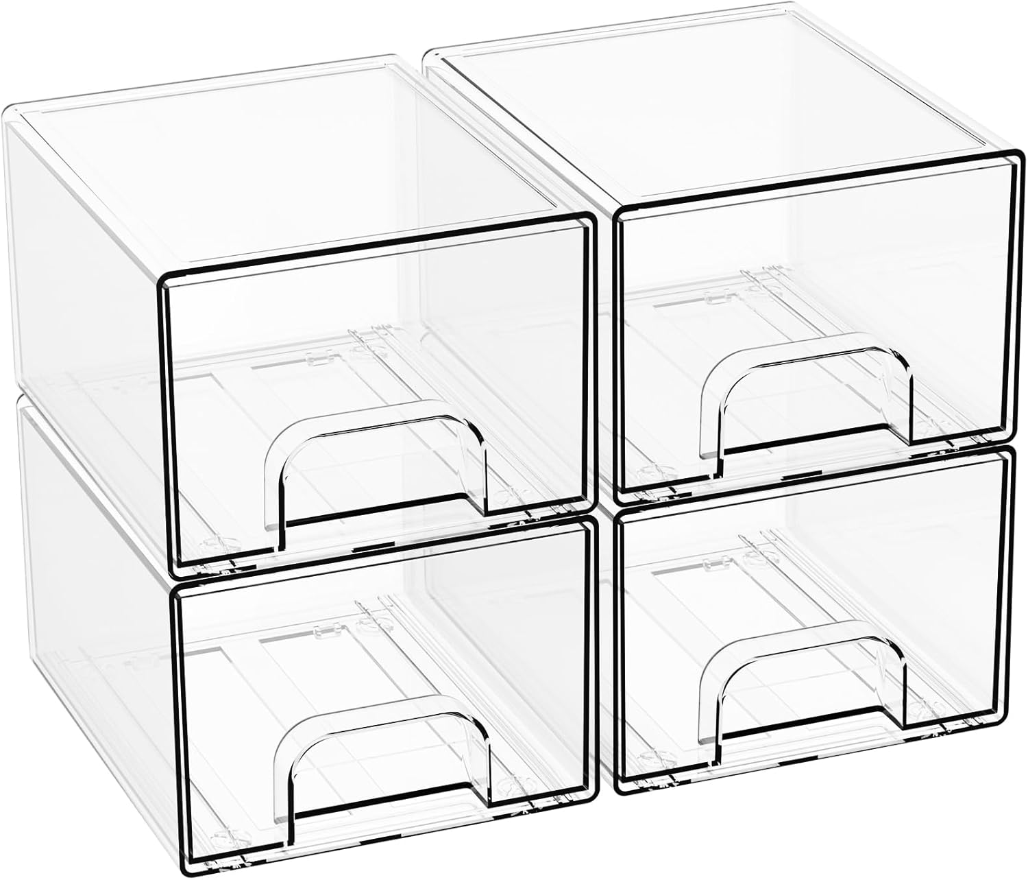 4.4" Tall Small Clear Acrylic Stackable Storage Drawers for Vanity,Under Sink,Bathroom Closet,Medicine Cabinet Organization and Plastic Storage Bins for Organizing Makeup,Baby Bottles,Pacifier,4 PCS