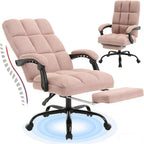 Erogonomic Reclining Office Chair with Footrest, High Back Fabric Cute Comfortable Recliner Office Desk Chair with Leg Foot Rest for Women,Pink