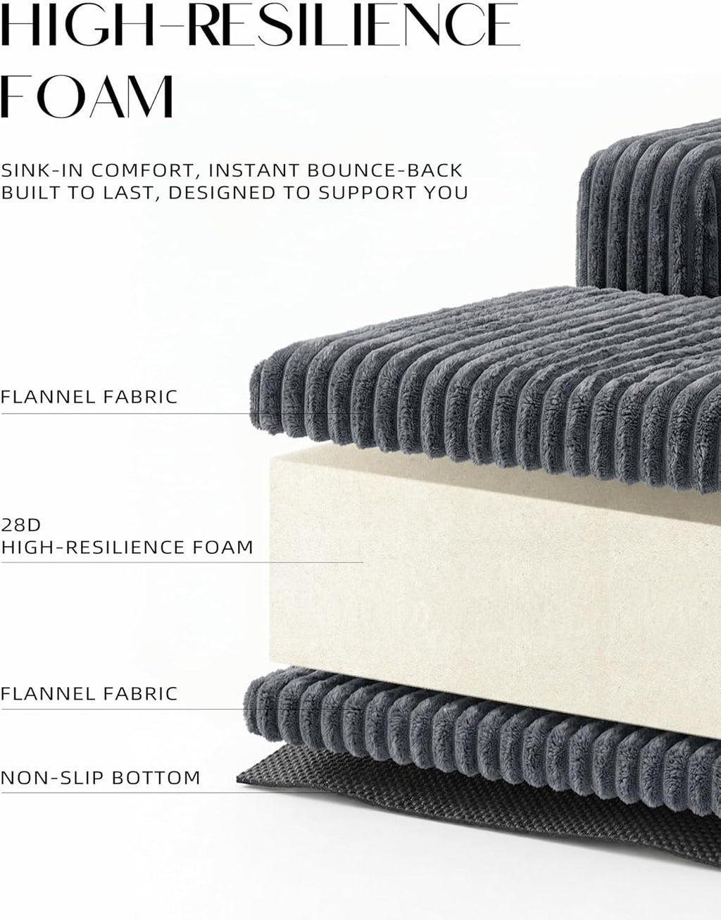 Lifelink 108" Boneless Couch L-Shaped Modular Sectional: Couches for Living Room - Cloud Sofa with Deep Seat High Back - Oversized Left Facing Chaise - No Assembly Required - Grey