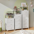 Somdot Tall Nightstand with 5 Drawers, Vertical Fabric Dresser for Bedroom | Storage Tower for Bedside, Hallway, Entryway, Kids Room and Closet, White