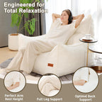 Oversized Fluffy Bean Bag Chair for Adults – Giant Cozy Bean Bag Sofa Chair with Armrests, Handle & Non-Slip Base for Your Reading Nook, Bedroom or Living Room(White-XL)