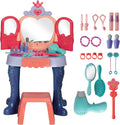 Vanity Set with Mirror and Stool, Toddler Makeup Table with Music, Light, Drawer, Hair Dryer, 20 Makeup Accessories, Girls Vanity for Ages 3 6, Multicolor