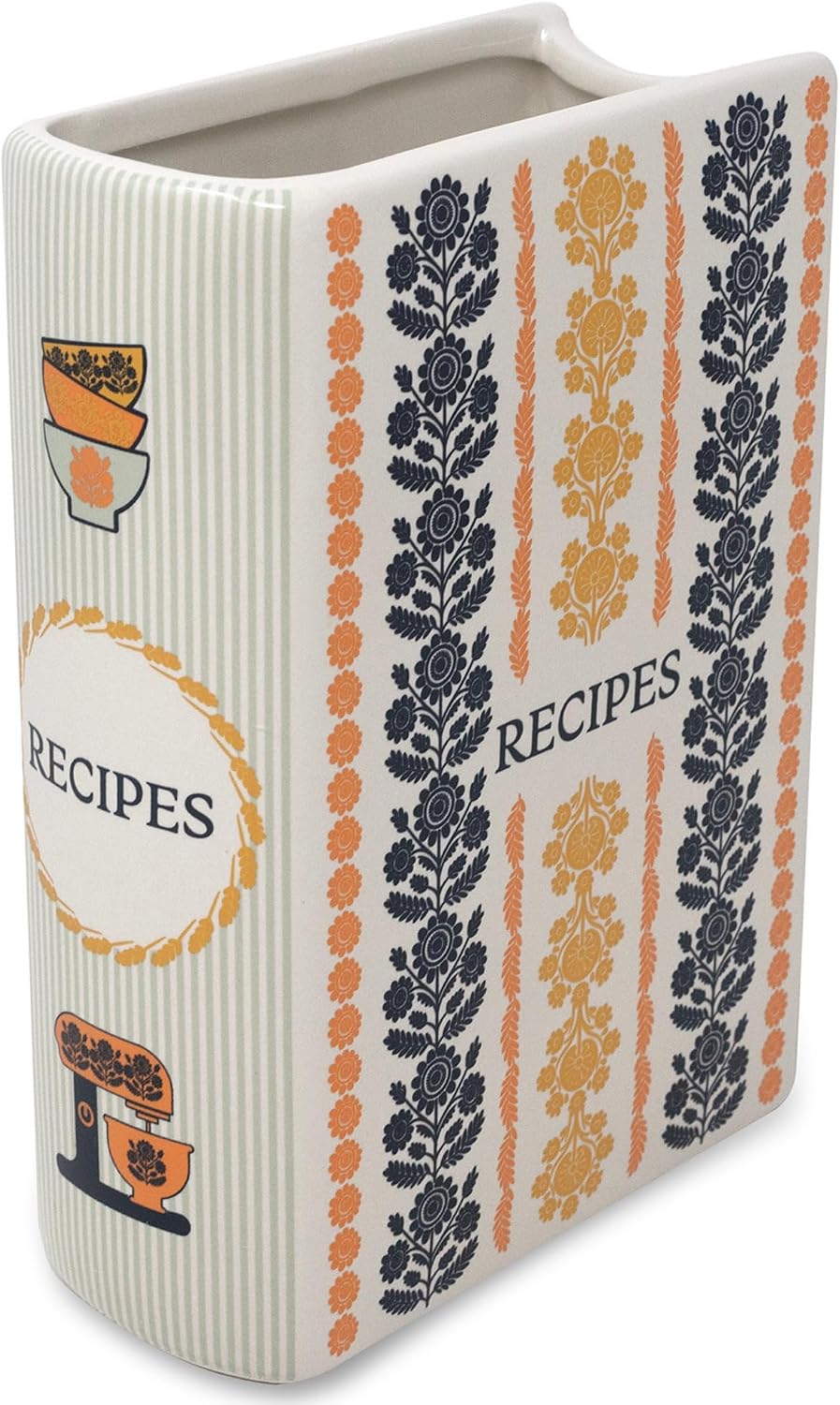 Steel Mill & Co Original Book-Shaped Decorative Vase, Ceramic Vases for Home Decor, Cute Kitchen Decor, Unique Vase (Vintage Floral Stripe)