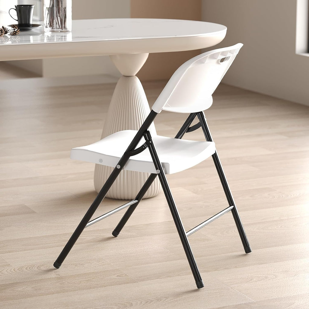 Nazhura 350 Weight Limit Heavy Duty Plastic Folding Chair with Reinfoced Steel Frame for Indoor and Outdoor, Wedding, Party, Restaurant, Meeting Room, Patio and Garden (10, White)