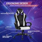Gaming Chair Office Chair High-Back Ergonomic Video Game Chairs for Kids Teen Adult Height Adjustable Reclining Computer Chair with Lumbar Support Armrest Headrest Game Chair - White