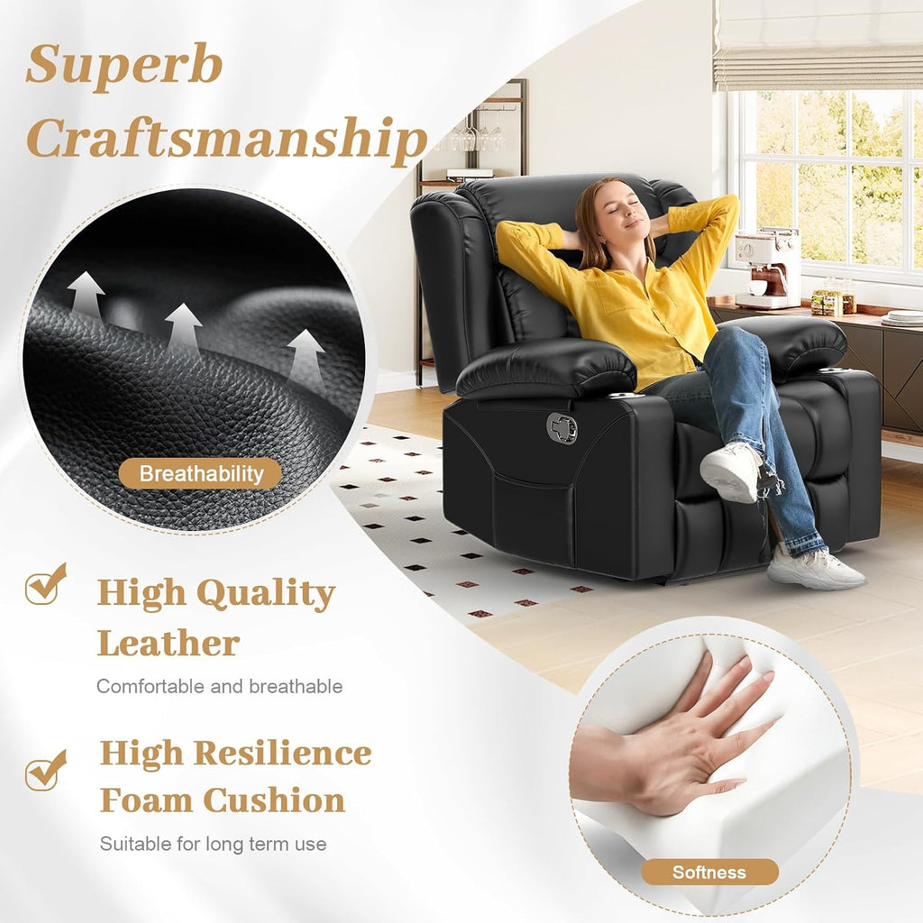 RV Recliner Chair, Oversized Reclining Loveseat Home Theater Seating with Cup Holders, Insert Pockets, Wall Hugger RV Recliners for Movie Room, Recline Movie Seats Gaming Sofa, Black