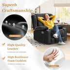 Recliner Chair for Adults, Oversized PU Leather Loveseat Recliner Manual Pull Tab Reclining Chair with Cup Holders, Minimalist Style Single Sofa for Living Room, RV (Black)