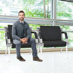 kinbor 2 PCS Waiting Room Guest Chairs, PU Leather Office Reception Chair, Lobby Furniture Reception Sofa Seat with Arms for Airport Salon Clinic, Black