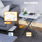 Adjustable Folding Laptop Table TV Tray, Multi-Functional Sturdy Durable Personal Table, No-Assembly Portable, for Home Office Writing, Picnic, Party, White