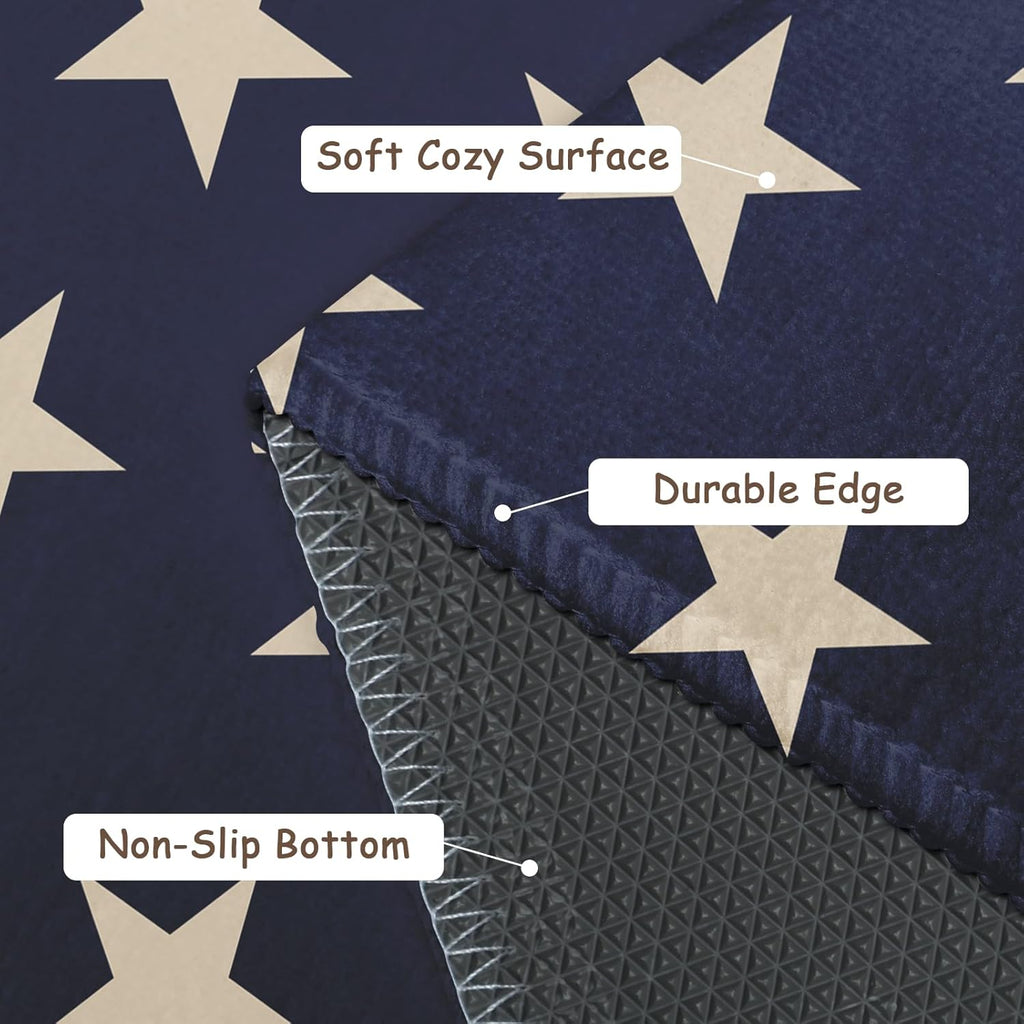 Patriotic Star Doormat Blue 4th of July Memorial Day Independence Day Decorative Front Door Mat Decor Neutral Farmhouse Floor Mats for Entryway Indoor Outdoor Outside Entrance, 32x20 Inch