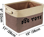 PET ARTIST Dog Toy Basket, Collapsible Dog Toy Bin Box, Large Pet Toy Storage Organizer with Comfortable Handles for Accessories, Toys, Coat & Clothing, Blanket & Leash, Brown-1, 15"x11"x9"