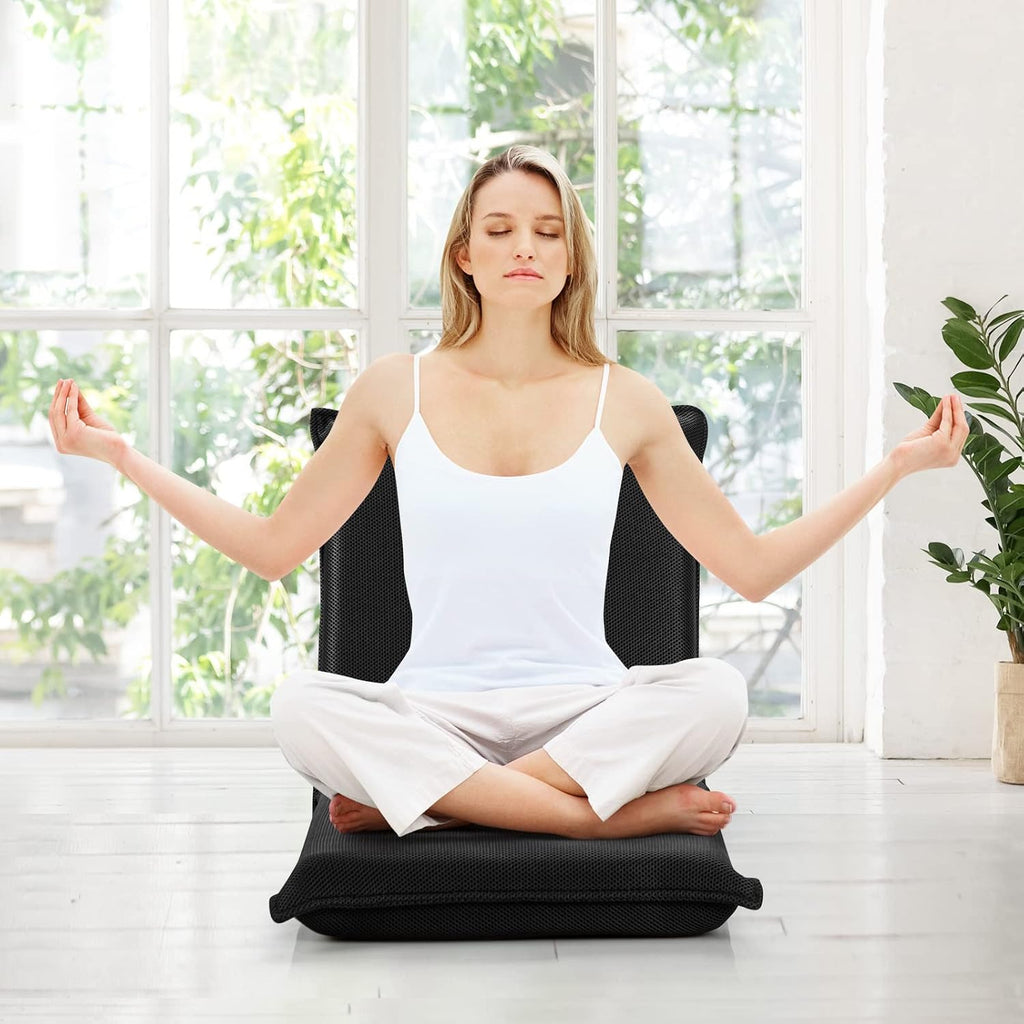 LIFEZEAL Folding Floor Chair, Reading Chair with 6 Positions Adjustable Backrest, Floor Chair with Mesh Surface, for Reading, Meditation, Yoga (Black)