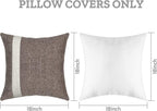 Set of 2 Khaki Linen Pillow Covers 18x18 inch with Patchwork Stripe Square Cushion Cases Soft Comfortable Farmhouse Pillow Cover for Couch Sofa Chair Bench Patio Living Room Home Decor