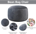 EDUJIN Bean Bag Chair, Memory Foam Bean Bag Chairs for Adults, Soft Velvet Cover, Stylish Beanbag Sofa for Living Room, Convenient Pocket & Pull-Handle Design - 3 Foot, Grey