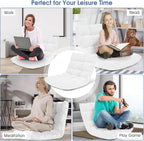 Memory Foam Floor Chair, 14-Poistion Adjustable Reading Gaming Chair Recliner, Folding Cushioned Meditation Chair with Back Support, Padded Lazy Sofa for Adults, Kids (White)