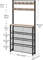 HOOBRO Hall Tree with Bench, Narrow Shoe Rack with Coat Rack, Coat Rack with Shoe Storage, 5 Tier Slanted Shoe Storage Organizer, Coat and Shoe Rack Entryway, Slim Hall Tree, Greige BG20MT01