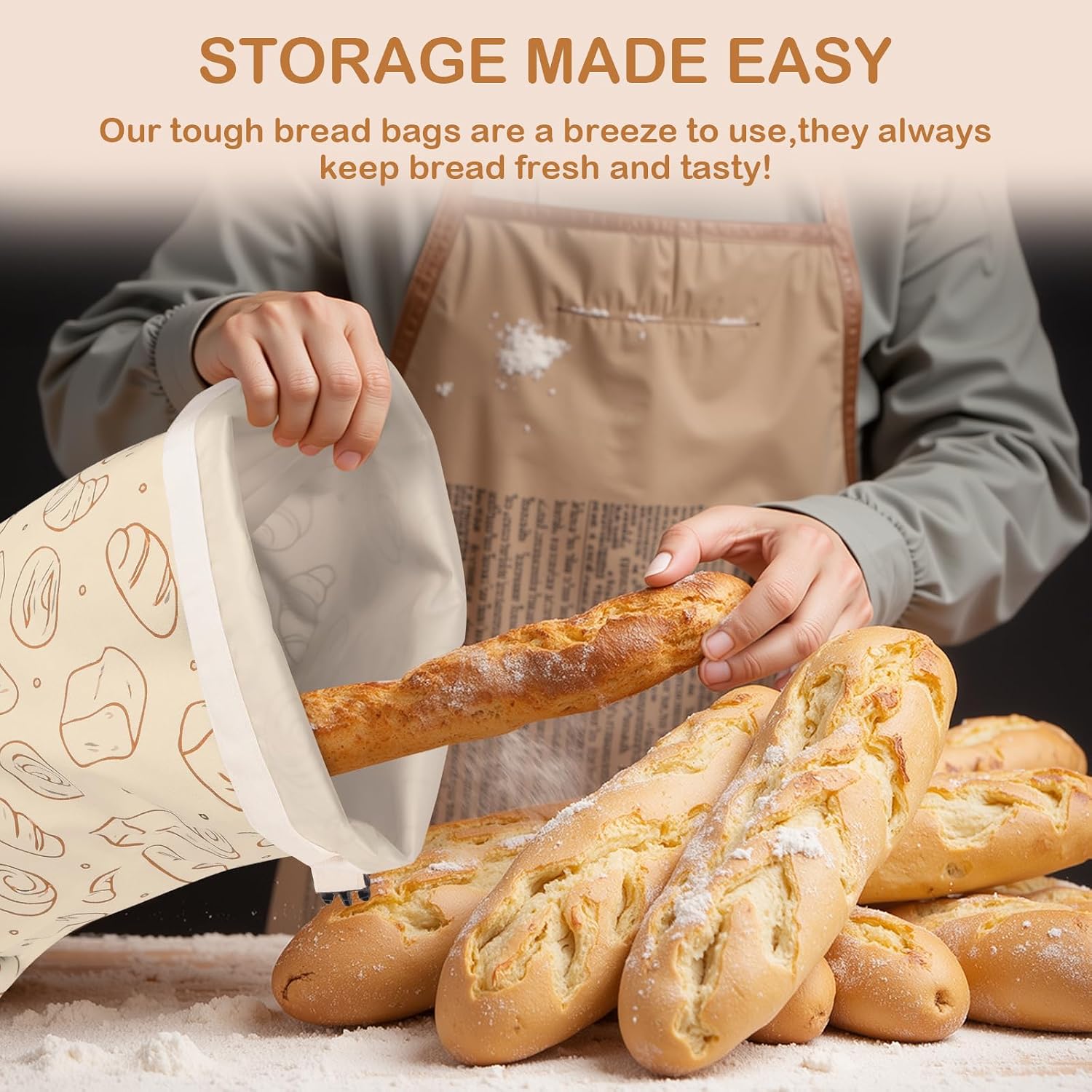 LAKE OF FIRE 16.9"x12.6" Reusable Bread Storage Bags for Homemade Bread with Reusable 2 Sourdough Proofing Covers,Food Cloth Bag Storage Box (Beige + Bread)