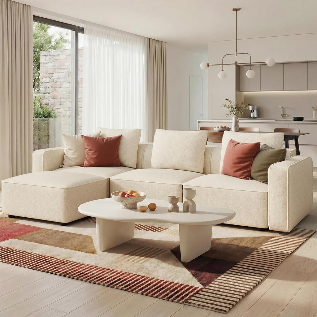 Welzona 103" Modular Sectional Sofa, Minimalist Comfy Cloud Couch Sectional, Tool-Free Setup Couches for Living Room, Wood Frame l Shaped Couch with Ottoman, 22" Deep Seat Chenille Cloud Sofa