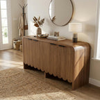 Walnut Sideboard Buffet Cabinet, Wood Storage Credeza with 4 Doors and Adjustable Shelves, Mid-Century Console Cabinet for Living Room, Kitchen, Hallway, Entrway (Walnut)