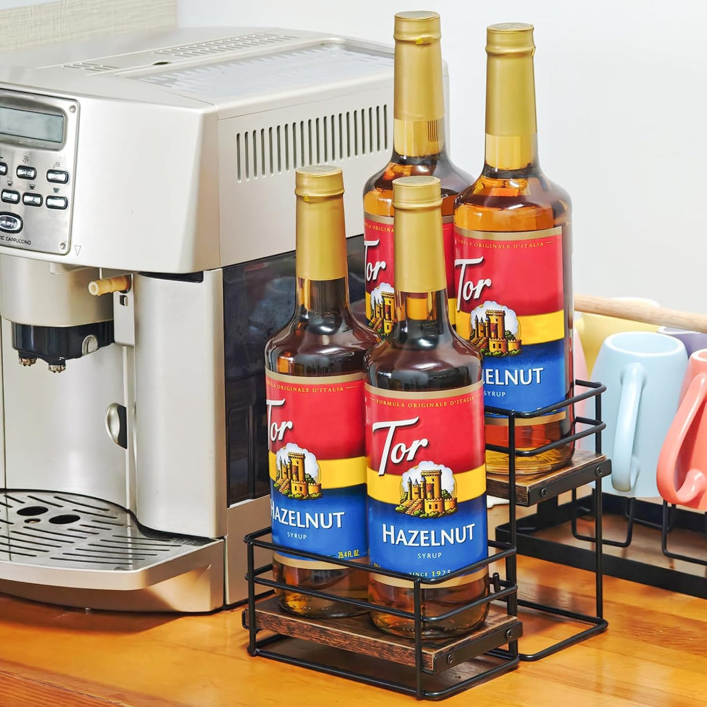 4 Bottle Coffee Syrup Rack Organizer 2 Tier Syrup Holder Stand for Coffee Bar Syrup Storage Shelves for Bar Family Storage Small Wine Rack for Syrup Wine Dressing
