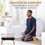 Yoga Dood Meditation Bench - Folding Bamboo Meditation Stool with Velvet Cushion & Carry Bag, Seiza Prayer Bench