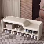 Solid Wood Parent-Child Seating Stool, Modern Entryway Shoe Bench, Leather Shoe Changing Stool with Solid Wood Frame, Dual-Tier Hallway Bench(Off-White,39in)