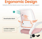 NEO CHAIR Office Desk Ergonomic Computer Mesh Chair with Lumbar Mid Back Support Adjustable Height Swivel Rolling Wheels Comfy Task Vanity Chair for Home Bedroom Study (Pastel Pink)