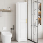 71''Tall Narrow Storage Cabinet Metal Bathroom Cabinet with Doors and 4 Adjustable Shelves, Slim Pantry Cabinets Cupboard for Small Space, Apartment, Bathroom, Kitchen, Laundry (White)