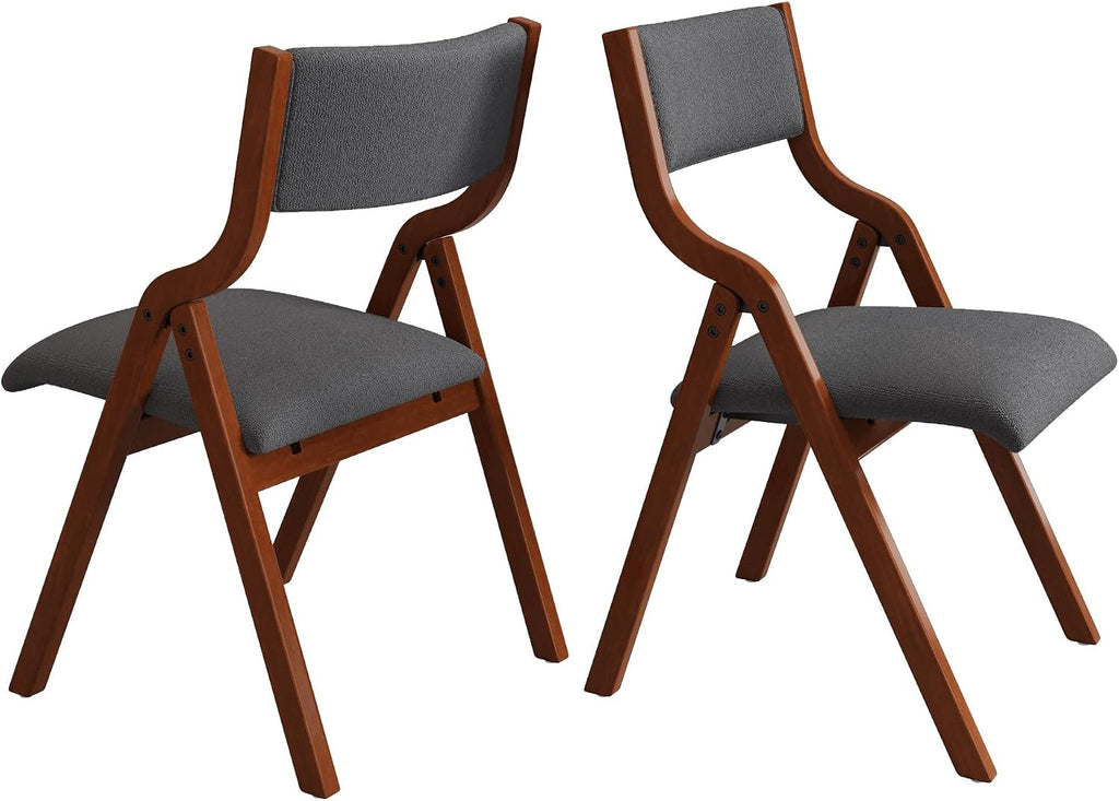 Ball & Cast Foldable Chair with Padded Seat,Wooden Portable Folding Dining Chair W/Ergonomically Designed Back and Cushion,Easy Carry,No Assembly Required,for Kitchen,Set of 2,Grey+Cherry