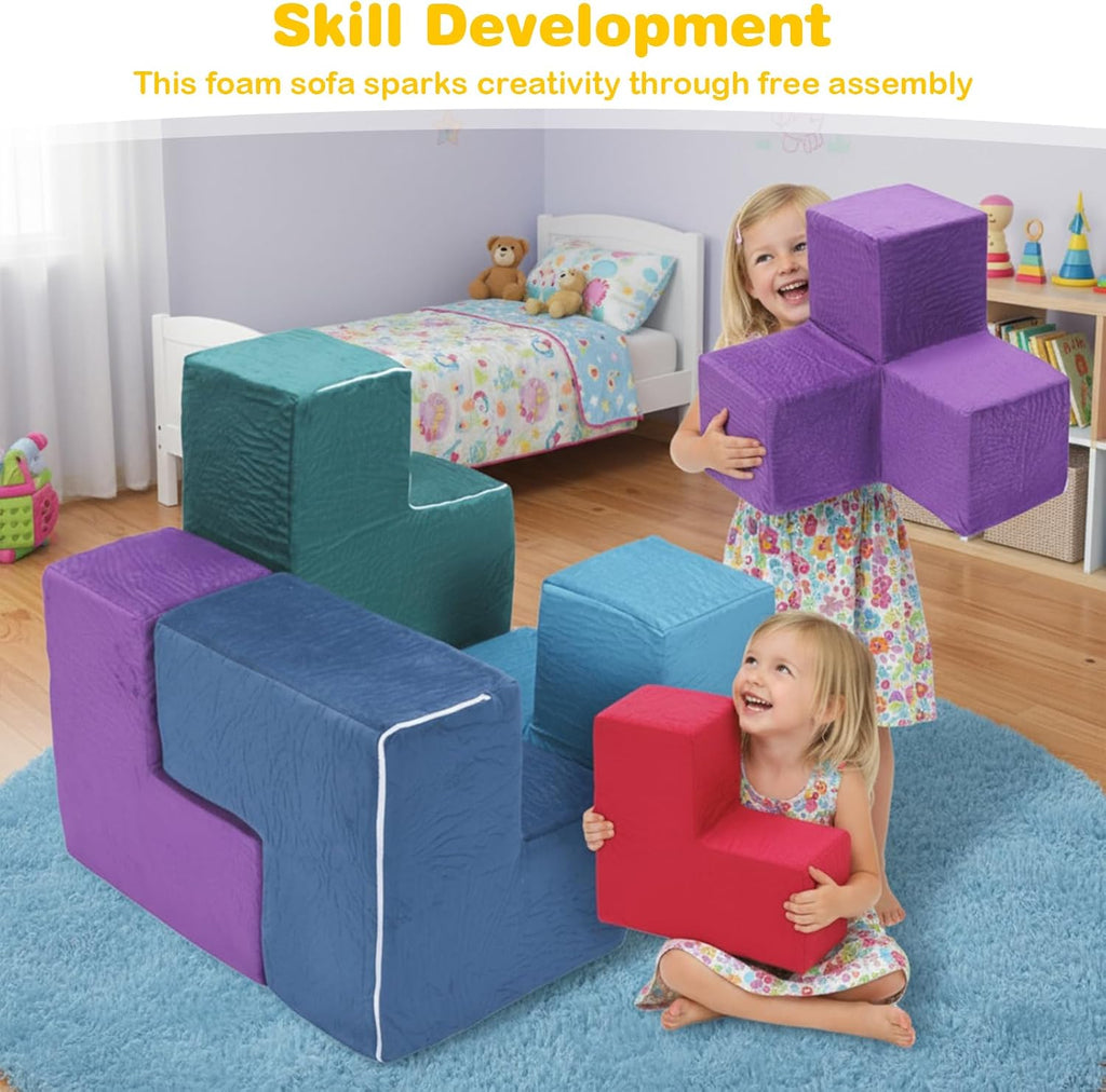 7Pcs Elastic Sponge Toddler Cushions Washable Inspiring Creativity Blocks Chair Wear Resist for Kids Bedroom Playroom Furnitures