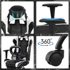 Ergonomic Mat for Hardwood Floor Back Support Massage Computer Chair, Black+White (PC Computer Gaming Chair)