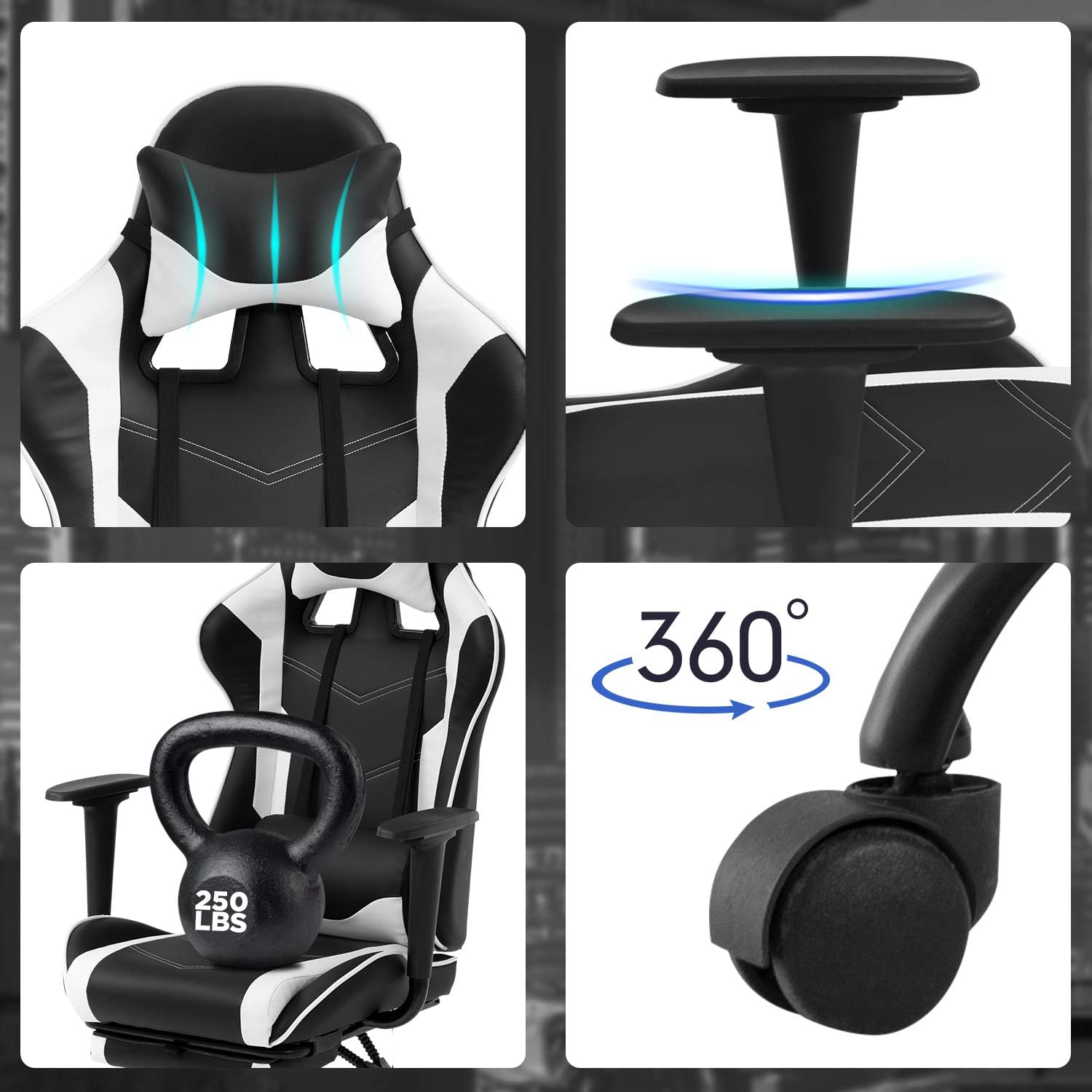 Ergonomic Mat for Hardwood Floor Back Support Massage Computer Chair, Black+White (PC Computer Gaming Chair)