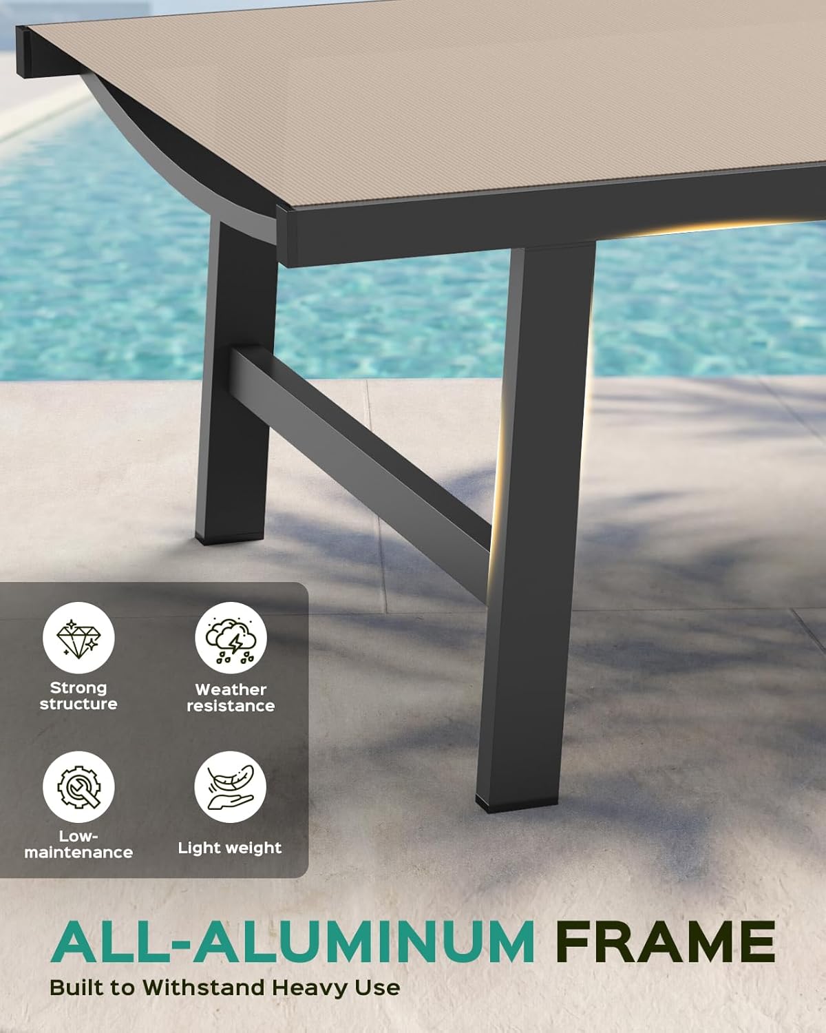 Vexwalx Patio Chaise Lounge Chair Outdoor with Wheels&Armrests, Aluminum Pool Lounge Chairs 5-Position Adjustable Recliner, Outdoor Beach Lounge Chairs for Outside, Patio, Deck, Yard, Khaki