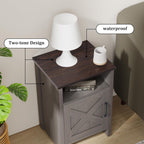 leovanni Farmhouse Nightstand Set of 2, Barn Door with Storage Shelf Rustic Wood Bedside Table, End Side Tables for Living Room, Bedroom, Office, Grey
