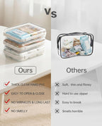 3 Pack Medium White Clear Hard Shell Zipper Case, Clear Storage Organizer Bins with Zipper, Water-Resistant Travel Toiletry Bag for Makeup, Cables, Snacks, Crafts, Office Supplies